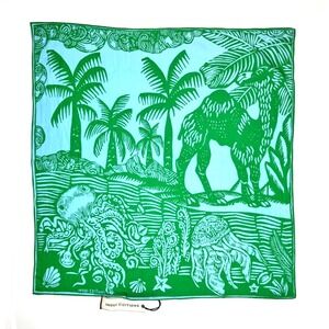 Inoui Editions Dufy Square Scarf Turquoise Cotton Silk Two Tone Desert Scene